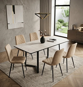 Стол ВВР Миллер дуб крафт белый/черный №5, ЛДСП 120-160/80