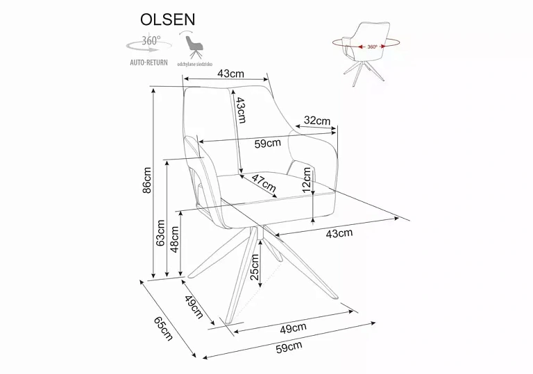 Стул SIGNAL OLSEN Noelle 33 темно-бежевый/черный, поворотный