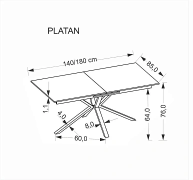 Стол обеденный HALMAR PLATAN белый мрамор/черный 140-180/85