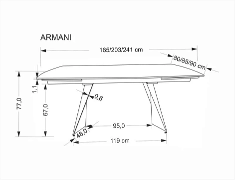 Стол обеденный HALMAR ARMANI черный мрамор/черный 165-241/90