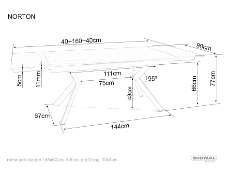 Стол обеденный SIGNAL NORTON черный/черный 160-240/90