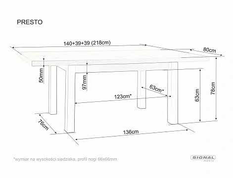 Стол обеденный SIGNAL PRESTO дуб артизан/черный 140-218/80