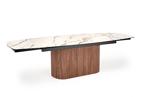 Стол обеденный HALMAR FLAVOR белый мрамор/орех 200-300/100